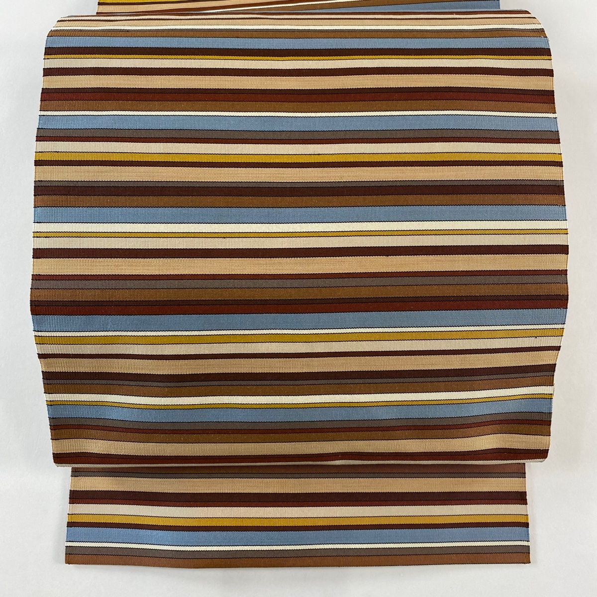 名古屋帯 秀品 八寸名古屋帯 松葉仕立て 縞 茶色 正絹