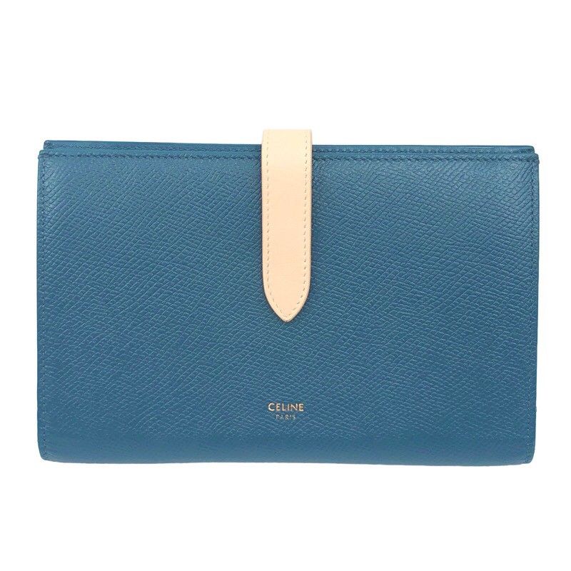 セリーヌ CELINE ラージストラップウォレット 10B633 ブルー カーフ