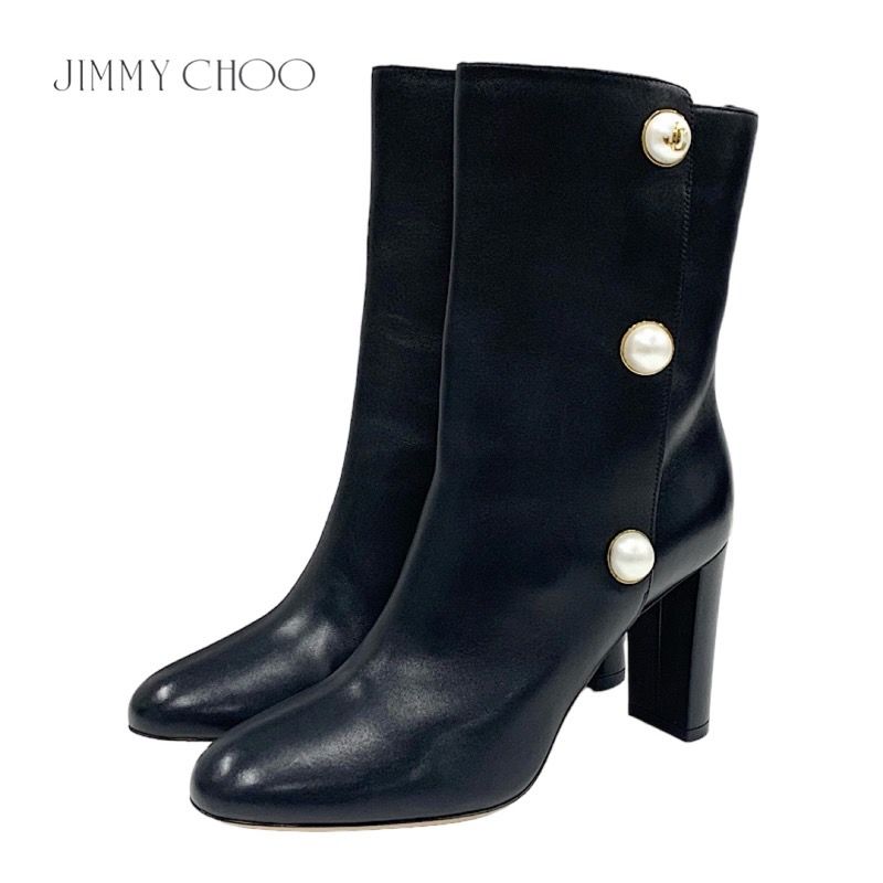JIMMY CHOO ブラックレザー ロングブーツ DARWIN 85（ジミーチュウ 