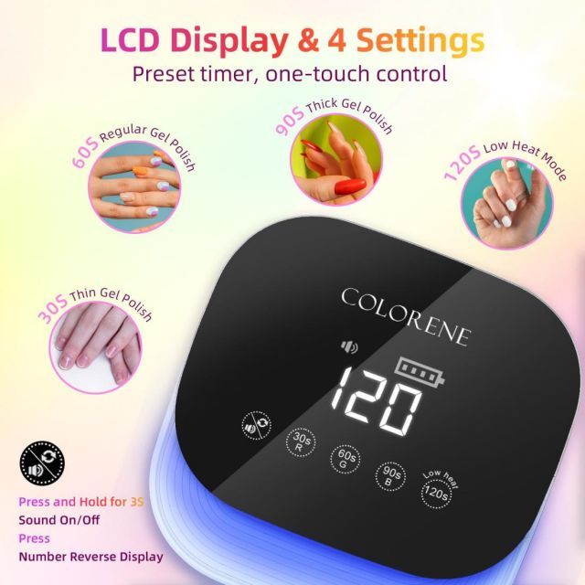 コードレス UV LED ネイルランプ 60 W 充電式ネイルドライヤー ジェルポリッシュライト インテリジェント自動センサー LCD ディスプレイ ポータブル 30 ビーズ ネイルライト 4 タイマー設定付き ムーンライトホワイト