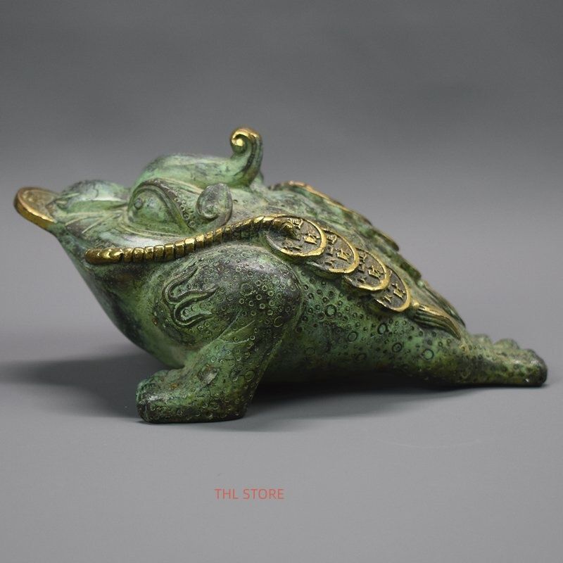 純銅 青銅緑 擬 古青銅器 金蟾 三足純銅 蟾蟾 置物