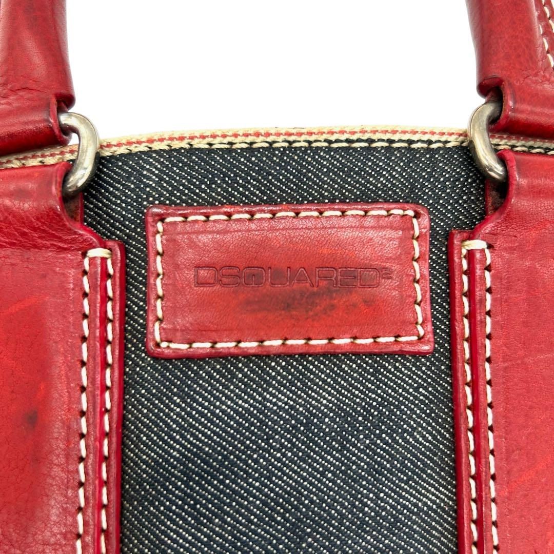 希少 2189 DSQUARED2 ハンドバッグ 巾着 デニム レザー レッド