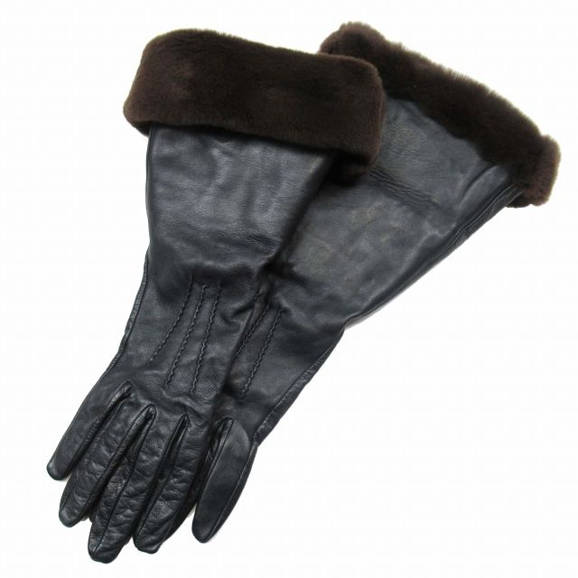 HERMES ブラック羊革手袋 HERMES / エルメス ◇グローブ 手袋 レザー