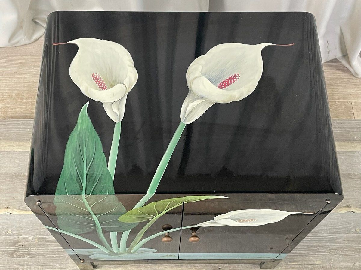 GQ75 香港製 水芭蕉 海芋 キャビネット / サイドテーブル 漆芸 中国