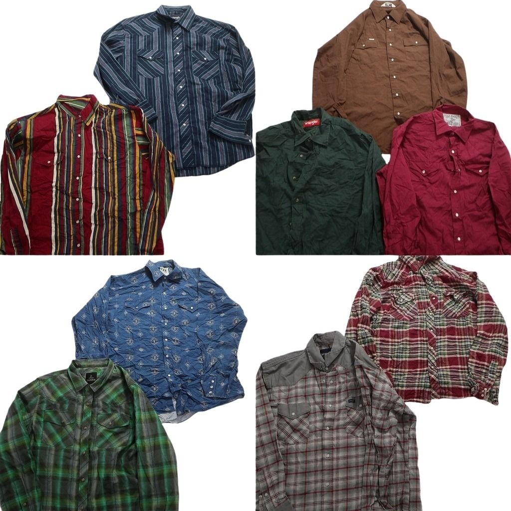 古着卸 まとめ売り ウエスタン 長袖シャツ 9枚セット (メンズ L /XL ) ラングラー 無地 マルチカラー 切り替えデザイン 中古 古着 MY4975