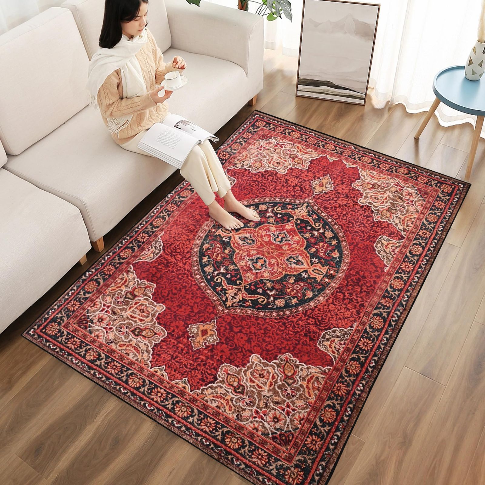 ラグ ペルシャ 風 ウィルトン織り 花柄 アイボリー 長方形 約 133