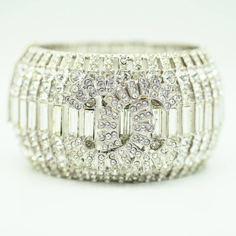 CHANEL シャネル ココマーク GP ラインストーン バングル ブレスレット 03A シルバー M10-k055