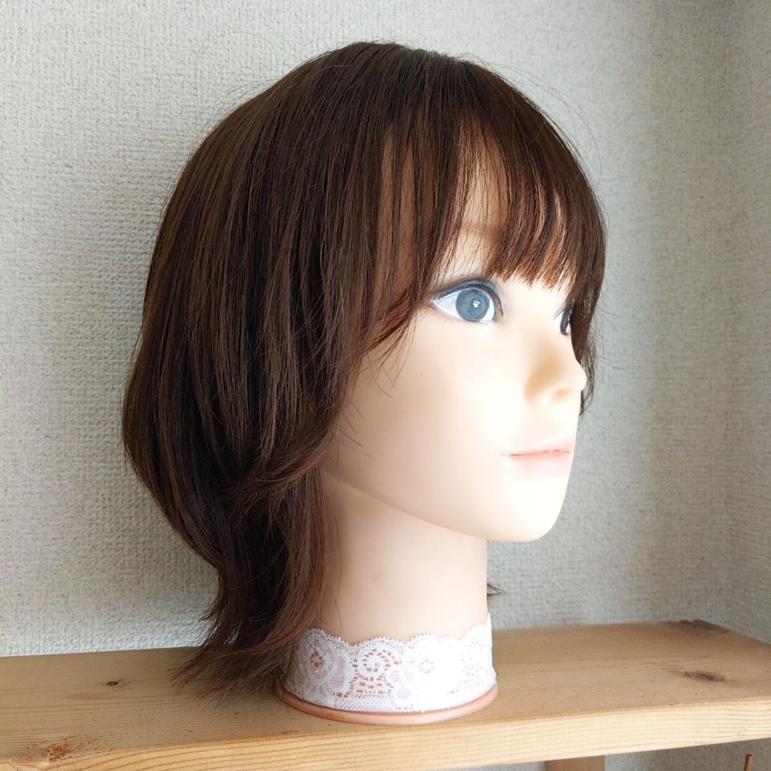 ✨サラサラ人毛100%ウイッグ✨外ハネレイヤー ブラウン かわいい