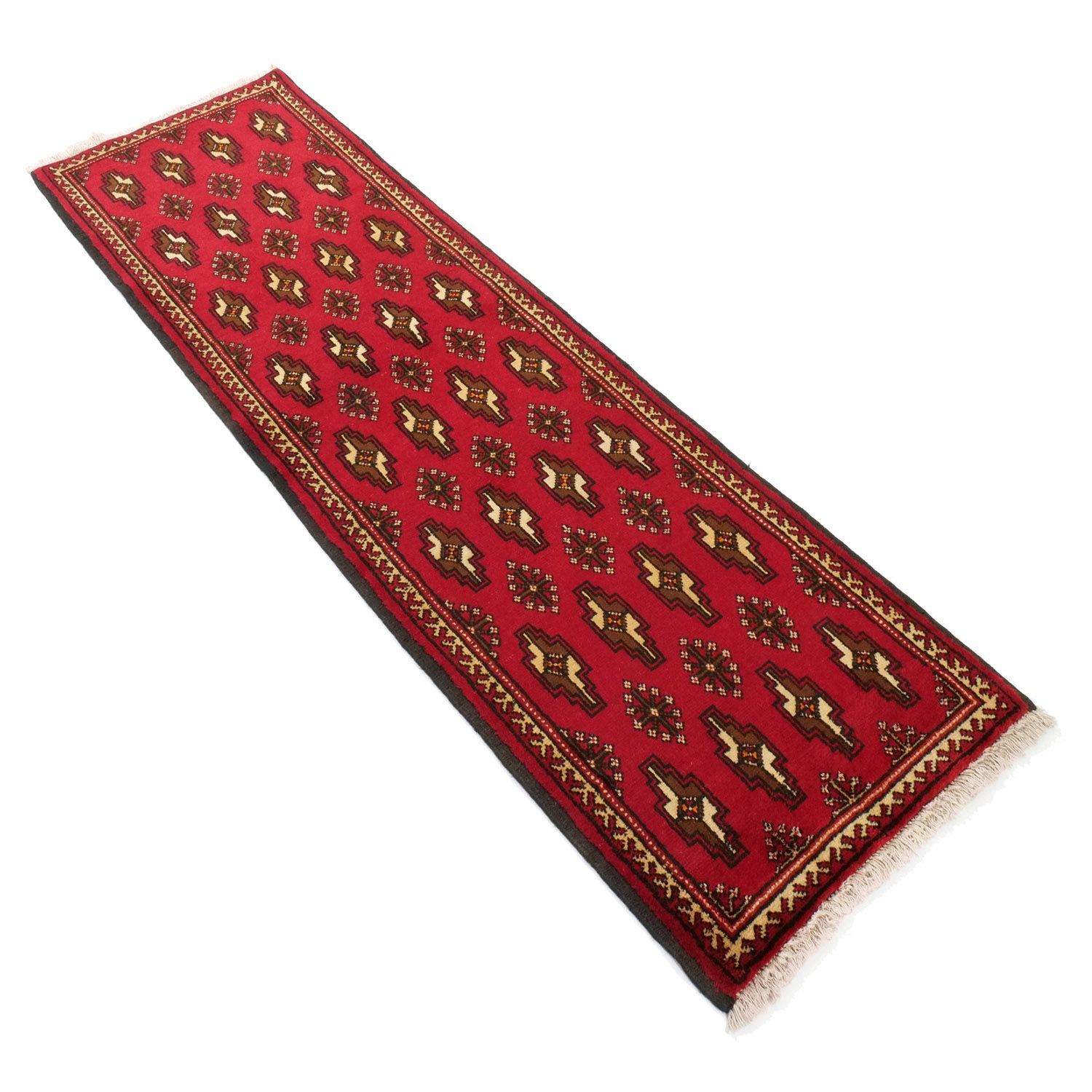 バルーチ 1960年代 2050×610mm セミアンティーク フックモチーフ 手織り - carpet-アンティークペルシャ絨毯 ヴィンテージラグ専門店