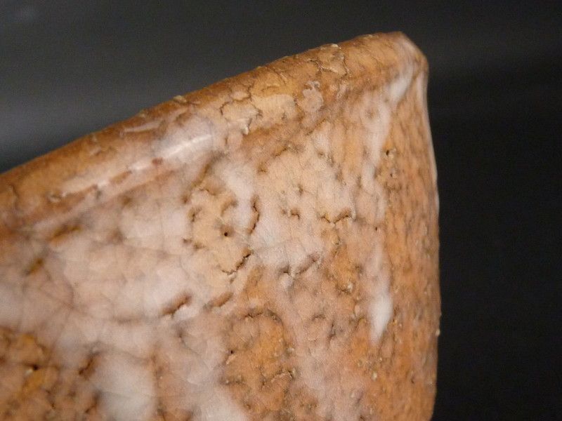 清宮】椿秀窯 小野光臣「萩茶碗」共箱 幅 約14.5cm 高さ 約9cm