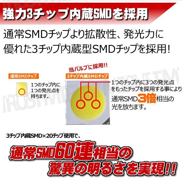 LED T20 ダブル 3チップSMD 20連 ウェッジ球 片側合計60連