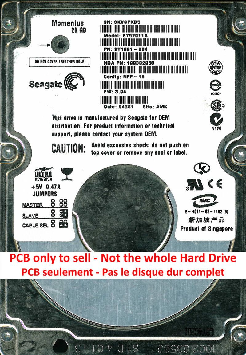 PCB 100278186 REV C - Seagate ST92011A - 9Y1001-004 - FW 3.04 - Moment - 20Go