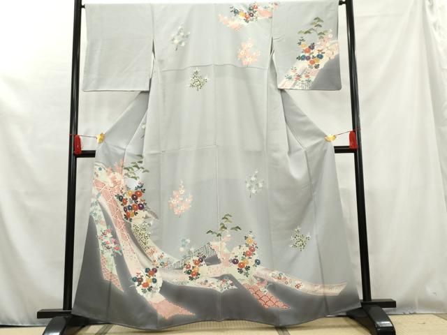 平和屋着物□訪問着 草花文 たたき染め やまと誂製 正絹 逸品