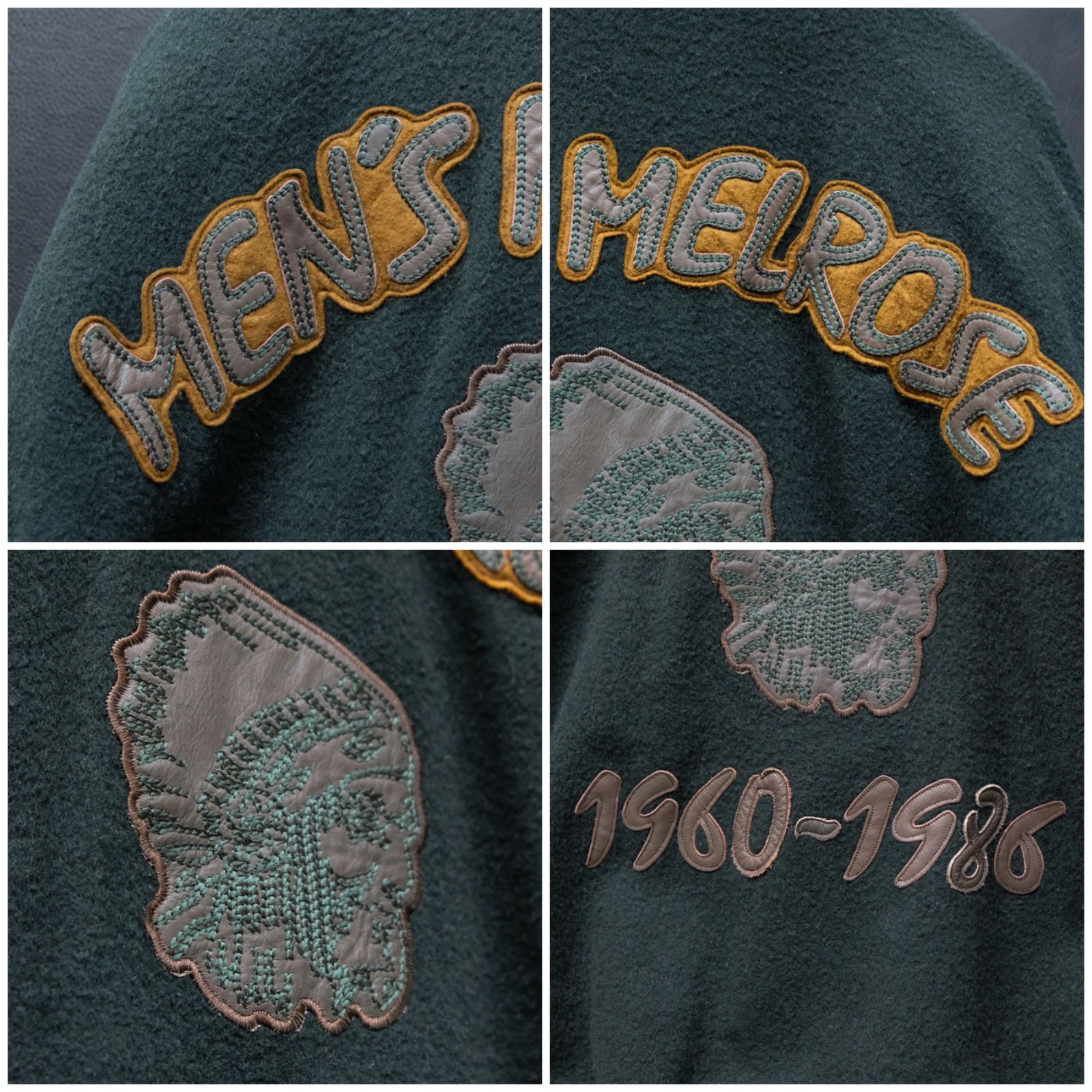 80's MEN'S MELROSE 袖革スタジャン レザーワッペン/刺繍 M