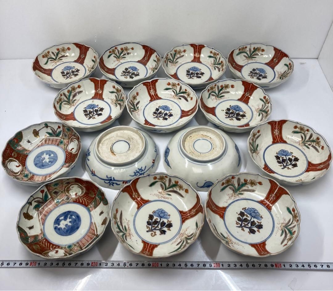 ・江戸後期　古伊万里　赤絵膾皿14枚　蓋無木箱付 東Y5-0823③ 江戸後期 古伊万里 赤絵膾皿14枚 蓋無木箱付 東Y5-0823③ - メルカリ