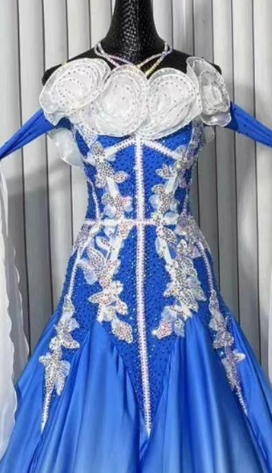 オーダーメイド 社交ダンス衣装 スタンダードドレス 立体花 オフ