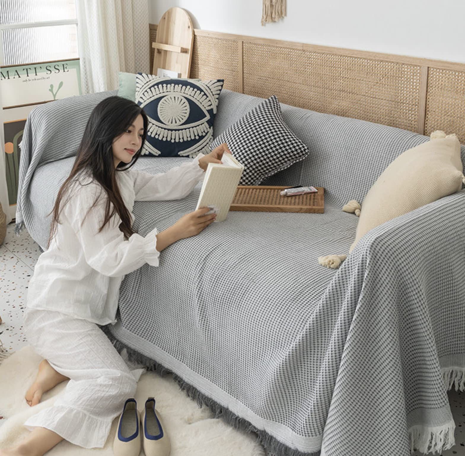 注目ショップ ブランドのギフト 新品 未使用 カラー グレー 北欧風 ソファカバー ワッフル生地 おしゃれ 多機能 ベッド ソファカバー Lavacanegra Com Mx Lavacanegra Com Mx