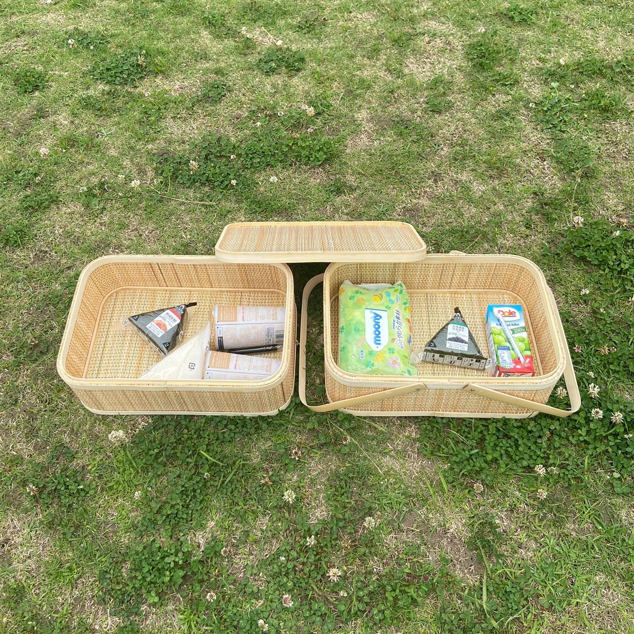 竹 ピクニック バスケット かご バスケット ラッセル 2段 収納ボックス