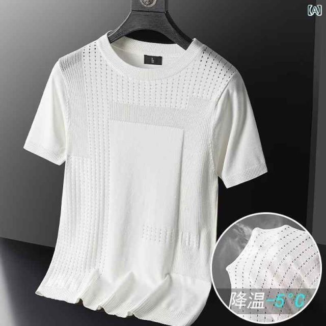 種類3：L/A：白ラウンドネック メンズ ファッション 服 男性用 オシャレ シンプル 大人 かっこいい 大きいサイズ ストリート 紳士服 メッシュ 冷感 速乾 T シャツ 半袖 Vネック シャツ 夏 薄手 通気性 ニット トップス