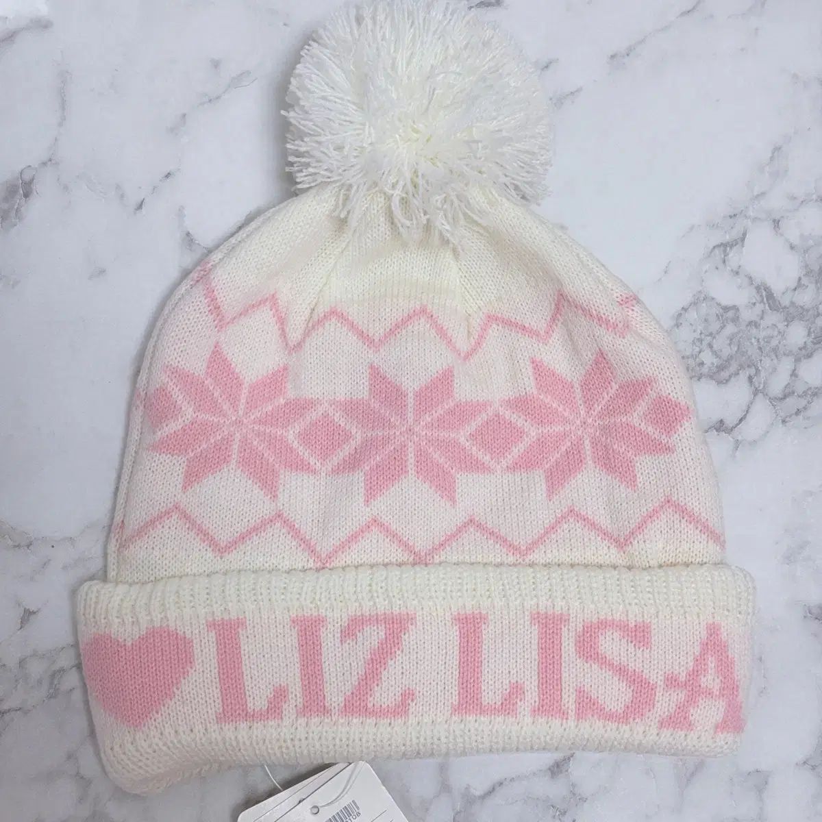 lizlisa（リズリサ） 結腸 ホワイトピン 雪片 ポンポン ビーニー 可愛いわ ヴィンテージ ピンク STC