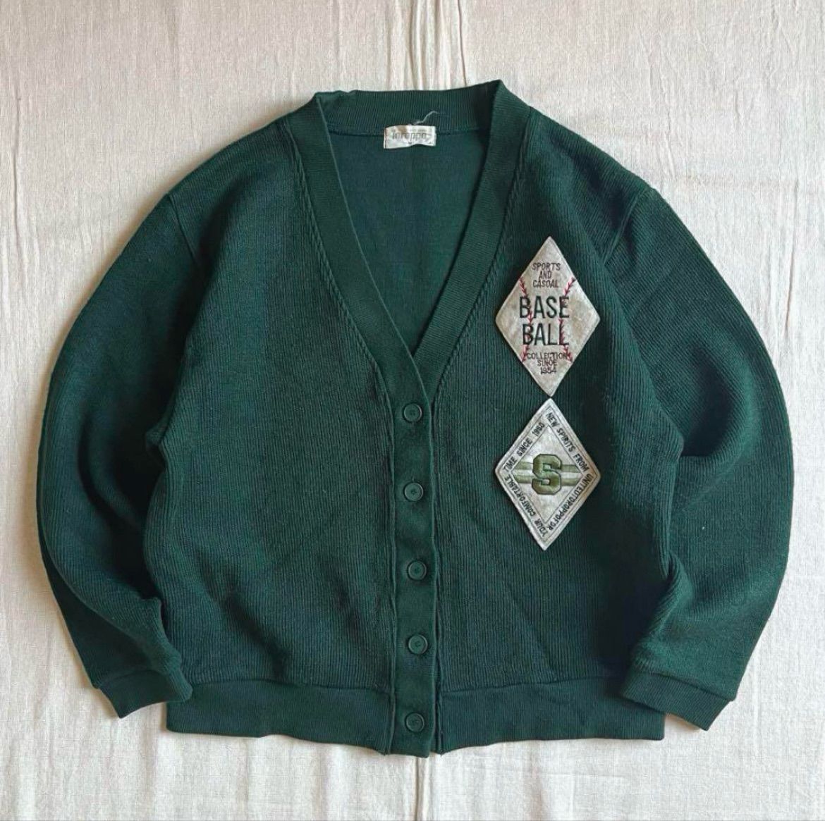 ラルフローレン　レタードカーディガン 刺繍 ワッペン ウィングフッド　L 90s POLO by Ralph Lauren ウィングフットレタードカーディガン