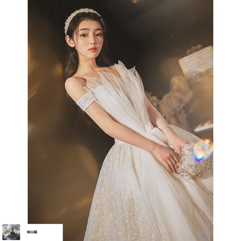 送料無料 2025 一字ショルダー×重工刺繍 感あふれる森系ドレス 小柄対応の夢幻トレーン-8.13LYC680夏の新生活 WWW_MORNINGWALKER_COM