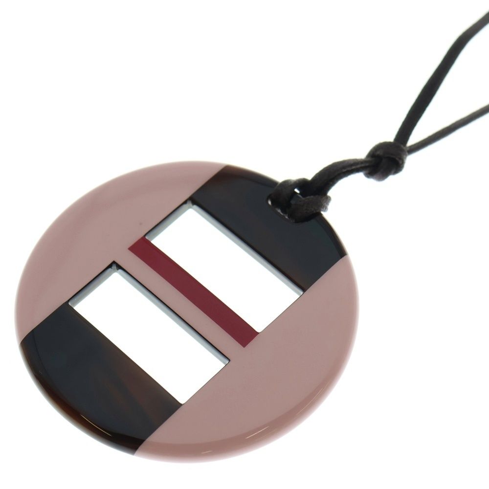 HERMES エルメス Hエキップ バッファローホーン ラッカー ネックレス ピンク×ブラック