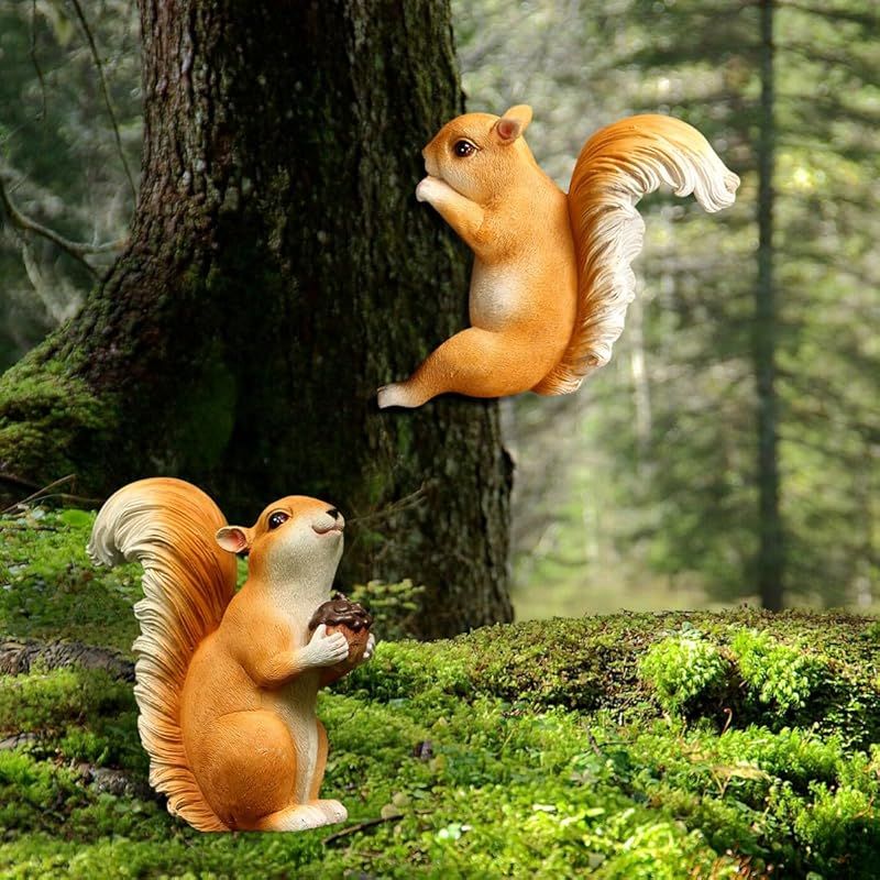新品】 Voyyphixa リス ミニチュア 置物 木の上のリス ネジ付き 癒し
