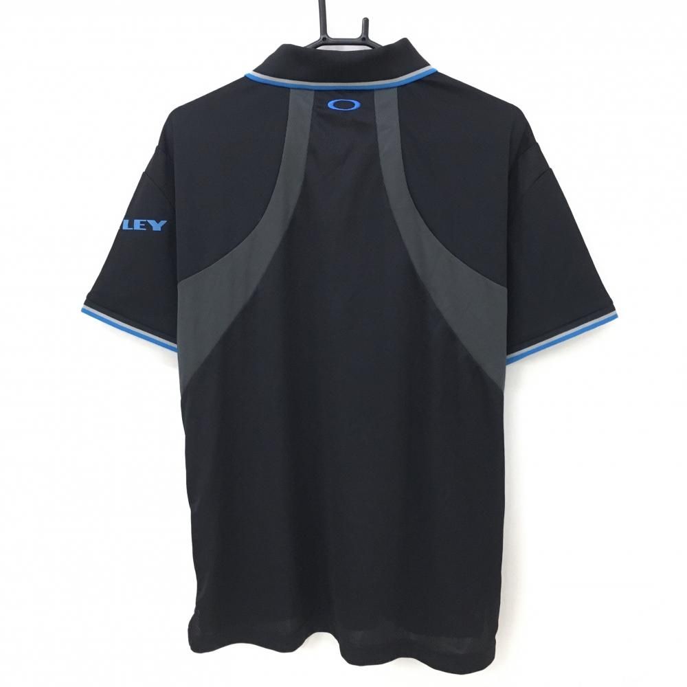 超美品】オークリー 半袖ポロシャツ 黒×グレー ロゴブルー メンズ L