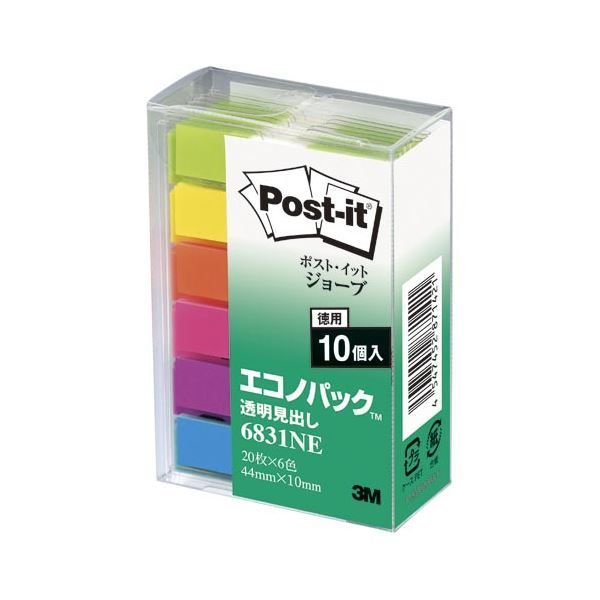 まとめ 住友スリーエム ポストイット R ジョーブ 透明見出し エコノパック TM 製品 6831NE 混色6色 10個入 ×3セット
