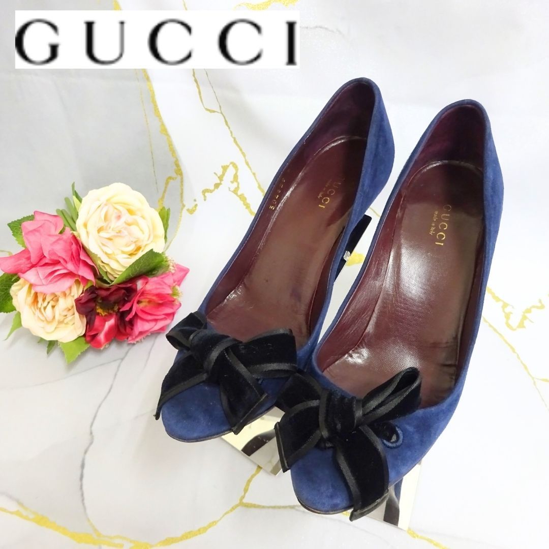 GUCCI リボンスエードパンプス