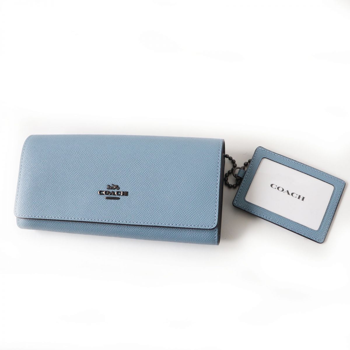 未使用品◎COACH コーチ 58307 レディース パステル付き クロスグレインレザー ロングウォレット／長財布 ライトブルー×黒金具 箱付き 未使用品◎COACH コーチ 58307 レディース パステル付き クロス