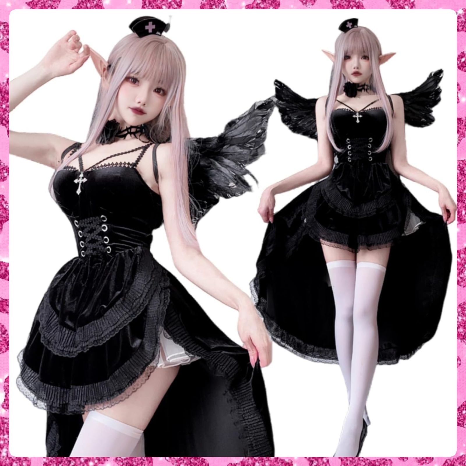 セクシーハロウィン魔女ドレスキャバサンタバレンタインランジェリー翼付き フルセット ハロウィーン イベント 仮装 衣装 デビル 小悪魔 エロ 誘惑 撮影会 パーティー