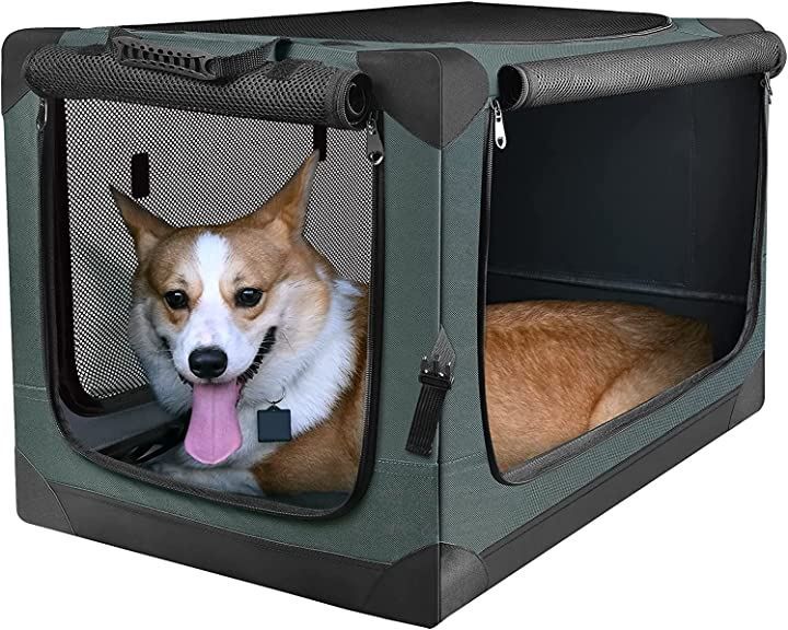 Totoro ball 折りたたみペットケージ 犬ケージ 犬用クレート 猫用キャリー カート 持ち手付き 犬猫兼用 ダークグリーン M
