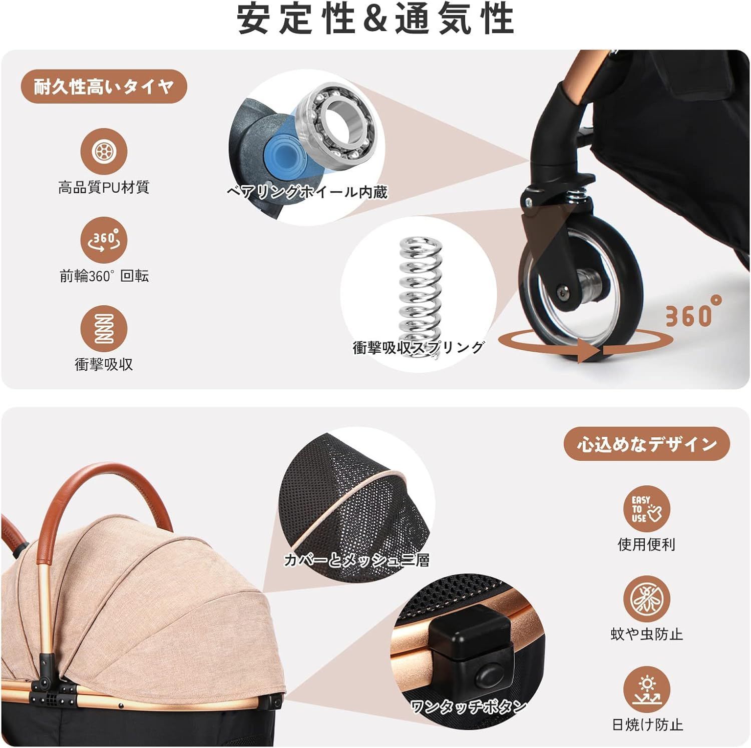 SKISOPGO ペットカート 小型犬 分離型 犬用バギー ワンタッチ 折りたたみ 犬用カート 前輪360° 後輪ブレーキ付 多機能 犬用ベビーカー 小型犬 中型犬 ペットバギー 猫 カート 散歩 外出便利 4輪ペットカート 耐荷重20Kg ドッグカート