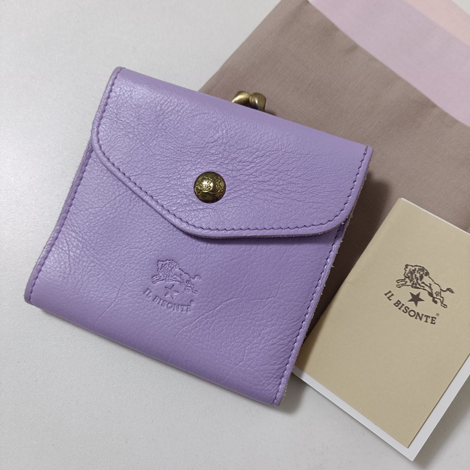 イルビゾンテ がま口 二つ折り財布 本革レザー ラベンダー