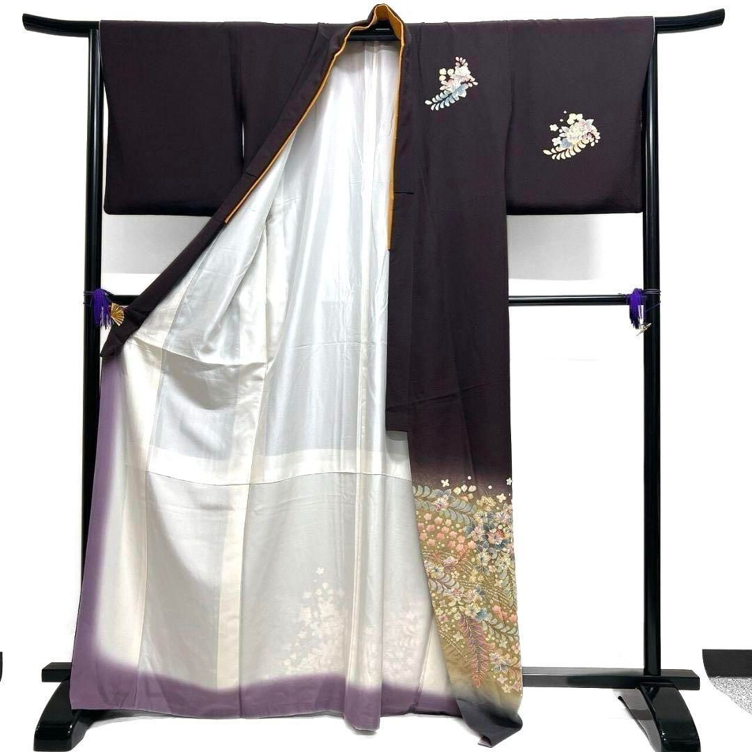 辻ヶ花模様 絞り 藤の花 ダークトーン 付け下げ 着物 015a p 辻ヶ花模様 絞り 藤の花 ダークトーン 付け下げ 着物 015a p
