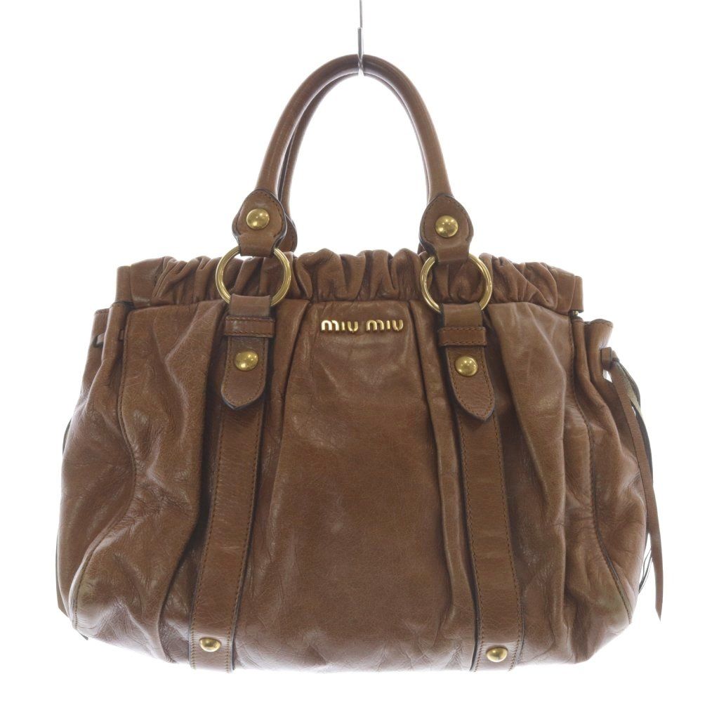 【最高級レザー❗️】美品！miumiu vittelo レザー　ハンドバッグ　茶色 ミュウミュウ miumiu ヴィッテロ レザー ハンドバッグ