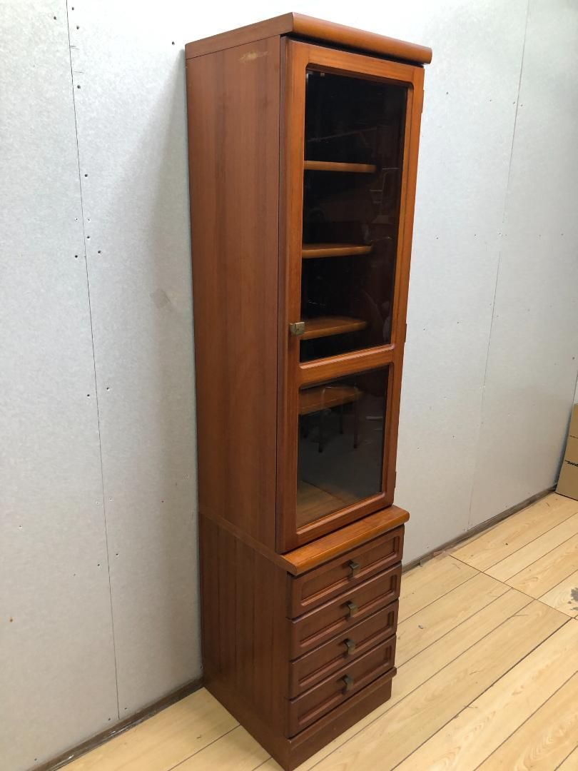 昭和レトロ キャビネット レトロ ビンテージ 食器棚 書庫 スリムキャビネット ガラス扉 収納 カップボード ジャパニーズビンテージ 250523-9