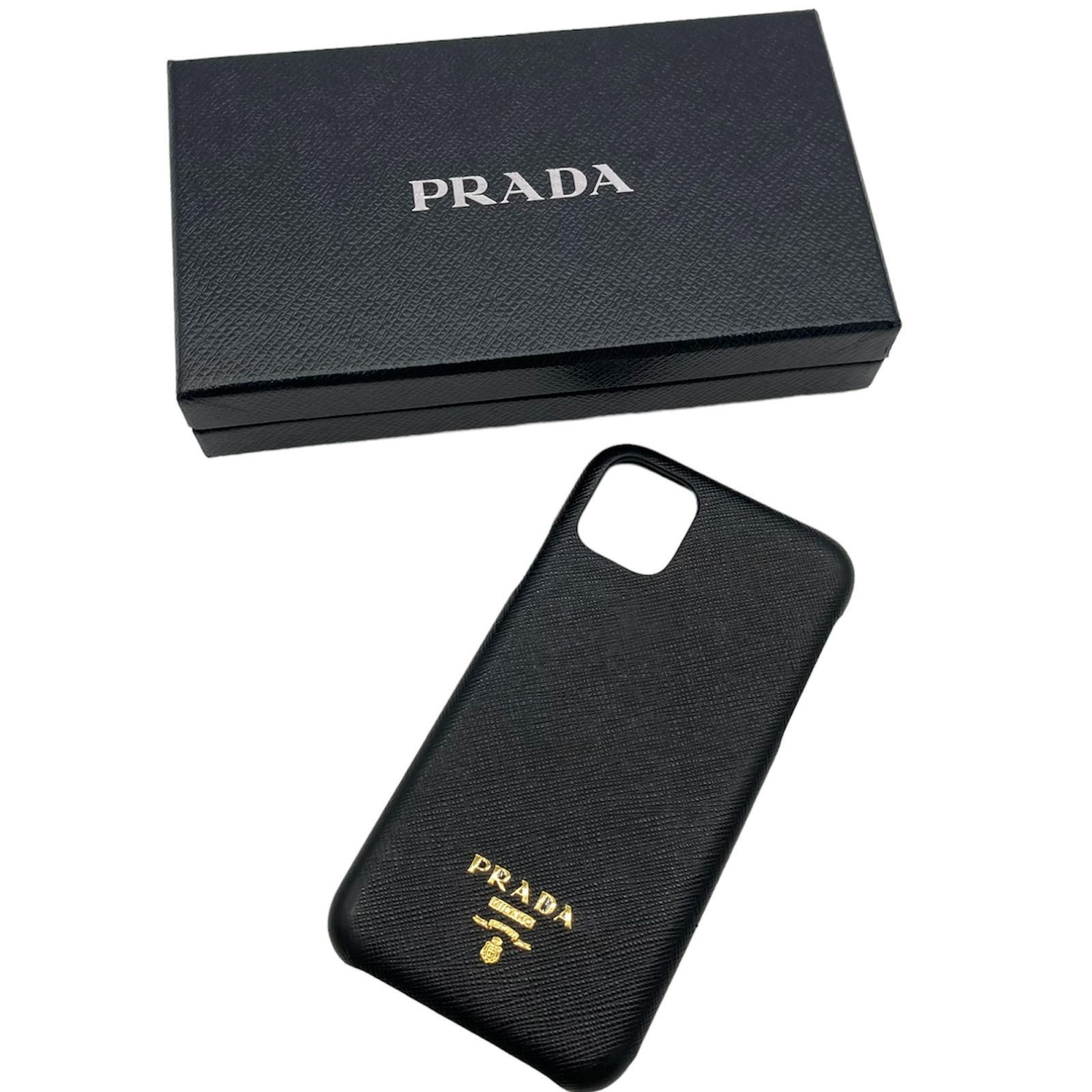 ▽PRADA/プラダ iPhone11ケース サフィアーノ 1ZH114 付属品あり NERO