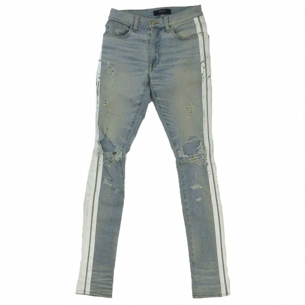 AMIRI ホワイトダメージクラッシュ加工スキニーデニムパンツ34