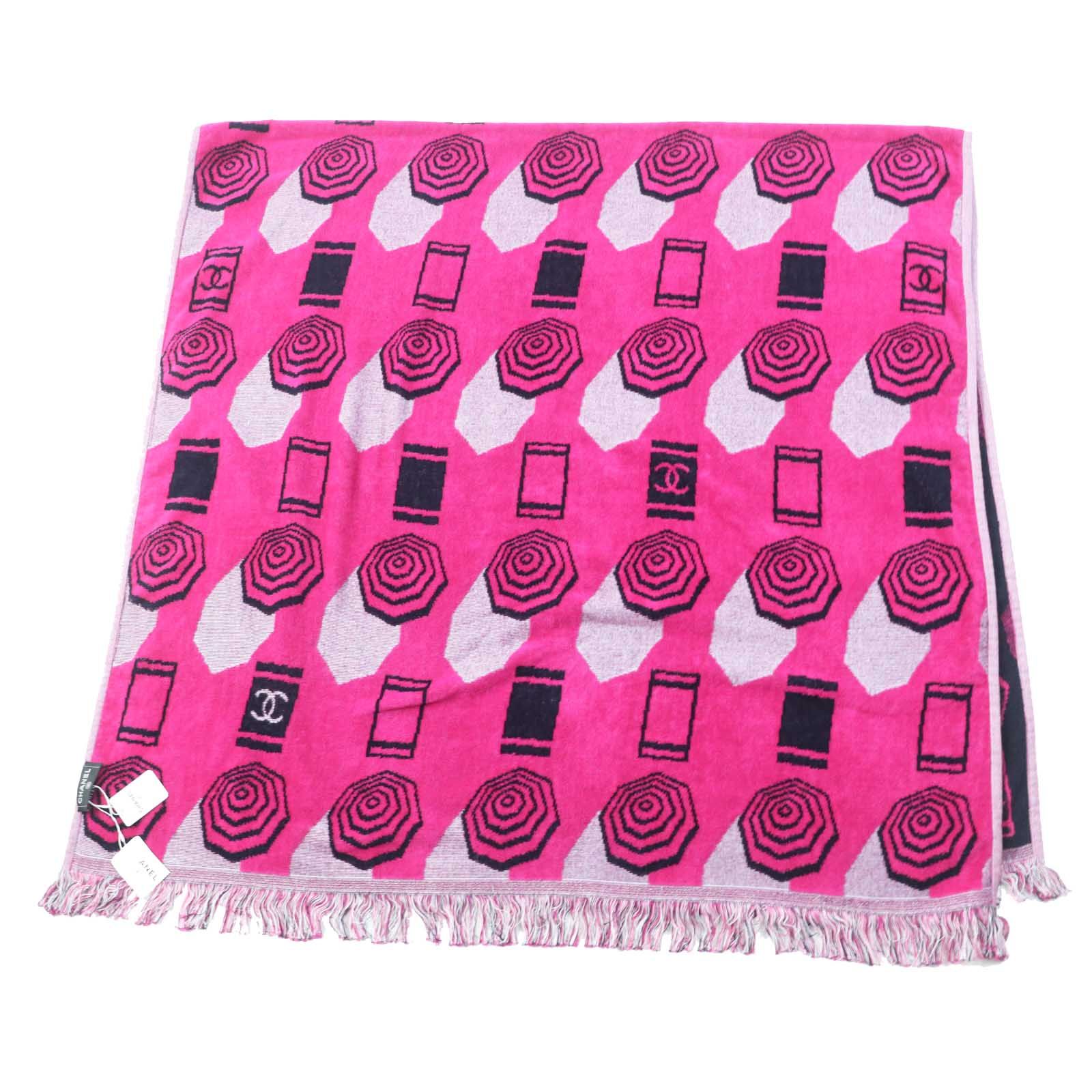 ◎CHANEL シャネル 19S ココマーク 総柄 ビーチタオル ネイビー ピンク 99×196cm イタリア製 レディース
