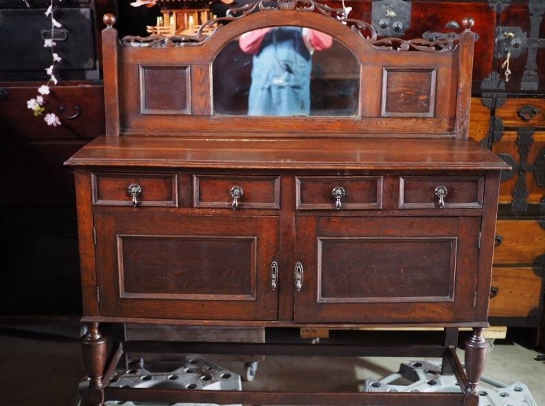 英国アンティークのミラーバックサイドボード 1910-20年代 古録展 品番S10558