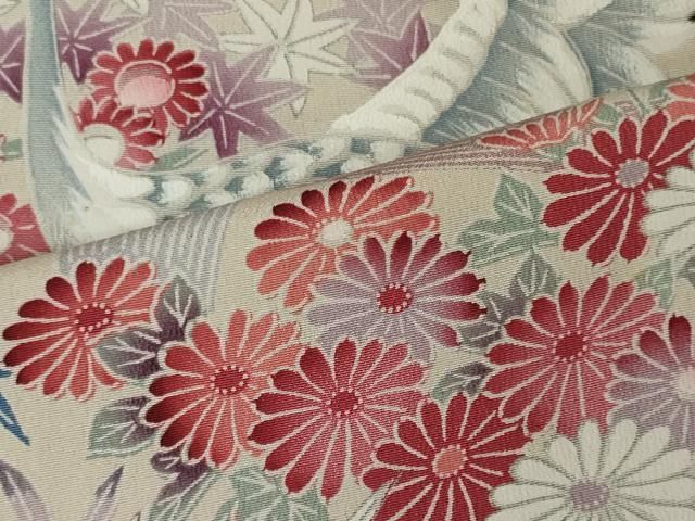 平和屋着物□豪華色留袖 飛鶴地紋 甚三紅色 正絹 逸品 AAAZ2956mf