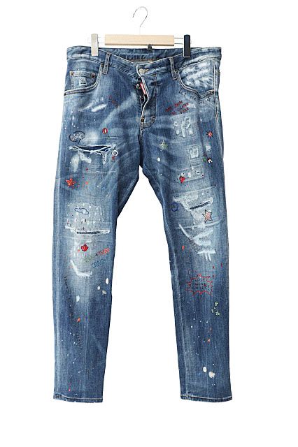 ディースクエアード DSQUARED2 21SS Skater Jean ラインストーン ペイント ダメージ加工 スケーター ジーンズ デニム パンツ  S74LB0922 S30708 50 インディゴ ブルー ブランド古着ベクトル 中古☆AA☆241120 - メルカリ