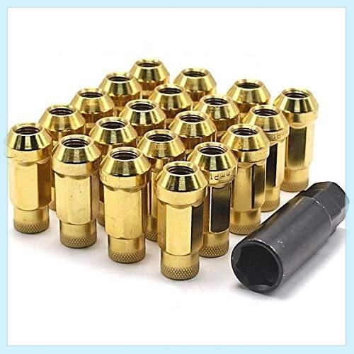 Wellvie 貫通 スチール ホイールナット レーシングナット 20個 金 P1.5 17HEX 48mm クロムバナジウム ロング ラグナット ソケット付属 JDM USDM シビック アルファード CX-5 デミオ アクセラ アテンザ パ