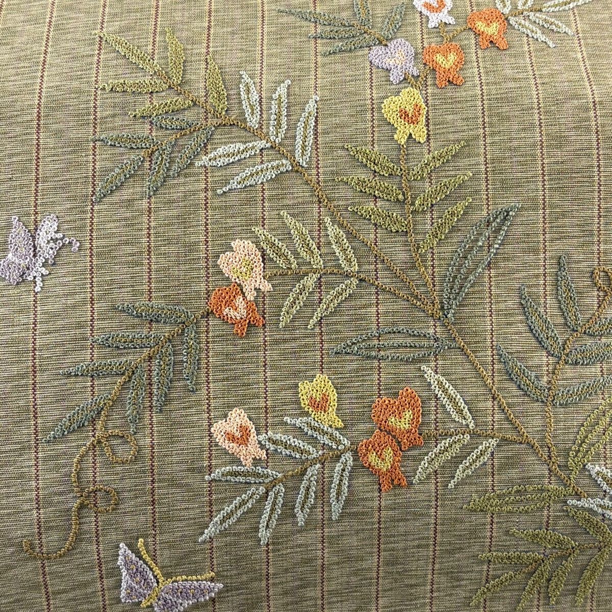 専用帯1852 ●高級 正絹 夏帯 松葉仕立て 名古屋帯 名古屋帯 美品 秀品 八寸名古屋帯 松葉仕立て 草花 蝶 相良刺繍