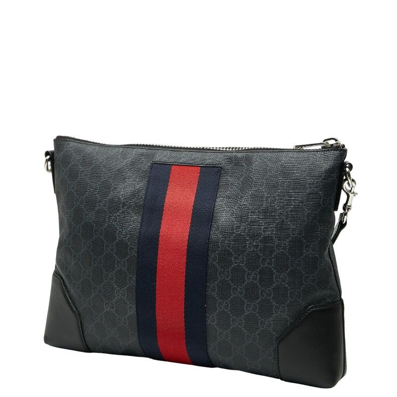 グッチ GGスプリーム メッセンジャーバッグ ショルダーバッグ 474139 ブラック PVC レザー メンズ GUCCI 1-0237743