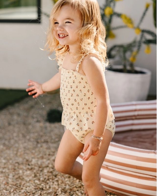 Quincy Mae SMOCKED ONE-PIECE SWIMSUIT DAISY