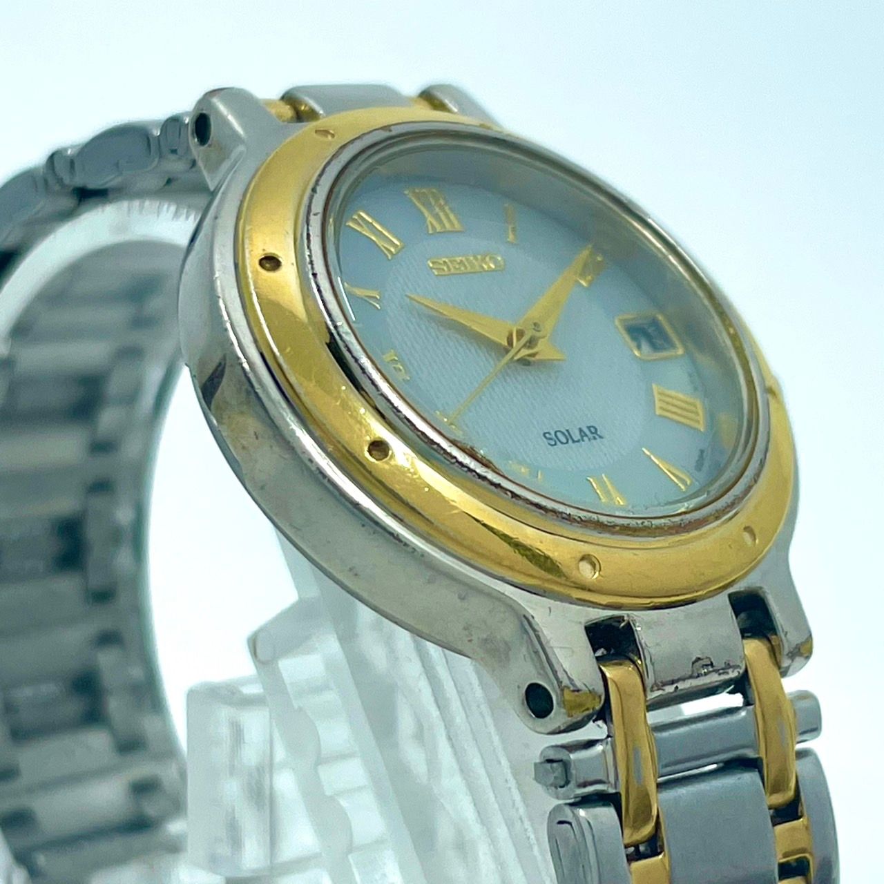 稼働/美品】セイコー 腕時計 V182-0020 ソーラー レディースウォッチ  
